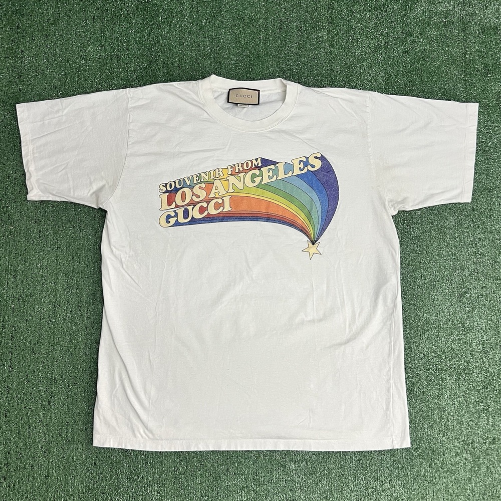 GUCCI White Cotton Souvenir from Los Angeles Men's T-shirt Made in Italy 2XL